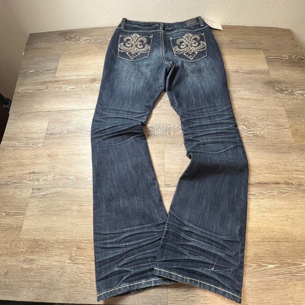 Love Nation Bootcut Jeans Womens 10 Blue Dark Wash Embroidered Y2K McBling MJ307